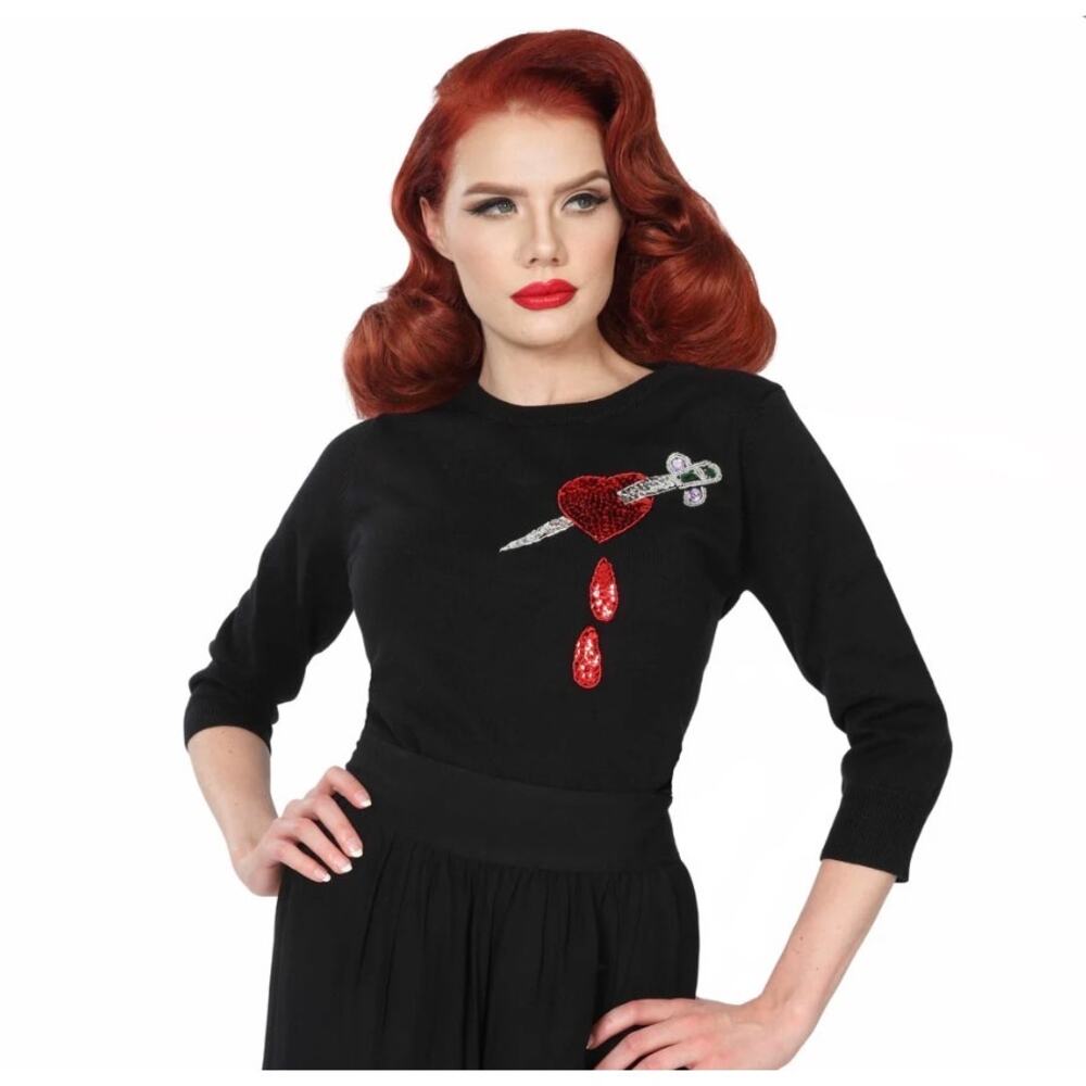 NWT Nicoletta Carlone Jezebel Heart And Dagger Sweater Black XS